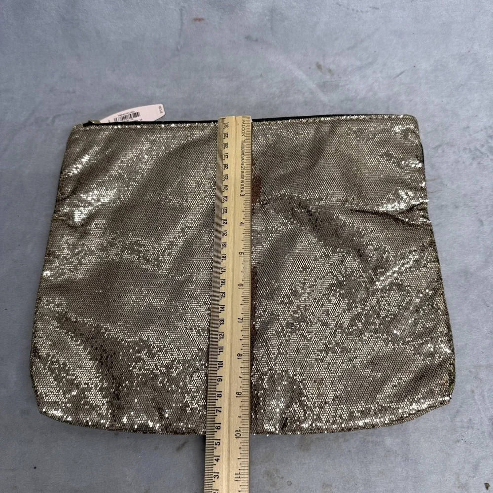 Victoria's Secret Sequin Makeup Cosmetic Bag Zipper Pouch Gold Mirror NWT